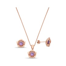 Argentum Concept 925 Ayar Gümüş Mor Taşlı Rose Çiçek Set - 67019402