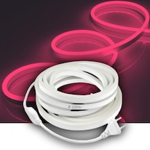 Pembe Neon Şerit Led Fişli 220v Esnek Dış Mekan, Bahçe, Açık Alan Dekoratif Aydınlatma 15 Metre