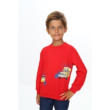 Toontoy Kids Toontoy Erkek Çocuk Relax Fit Bisiklet Yaka Hafif Düşük Omuz Baskılı Sweatshirt - Tk24556 Kırmızı