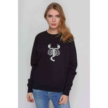 Scorpio Tatoo Baskılı Siyah Kadın Sweatshirt