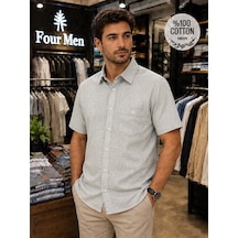Eren Style Linen Keten Klasik %100 Cotton Kısa Kollu Terletmeyen Gömlek Açık Bej