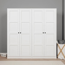 Lucas 4 Kapaklı 6 Raflı Yüklük Gardırop Seti Beyaz 188 Cm. Beyaz