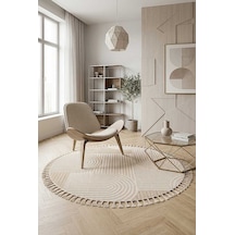 Frenda Home Oslo Pinterest İskandinav Desenli Yuvarlak Halı 19481 Bej
