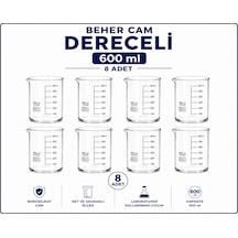 Beher Cam Dereceli 600 ml 8 Adet