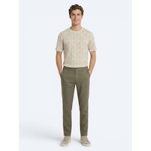 Kip Haki Dokuma Relaxed Fit Casual Pamuk Karışımlı Pantolon