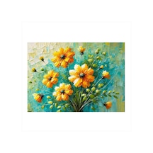 Renkli Sarı Çiçekler Art Mdf Tablo