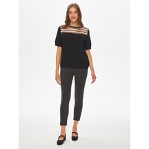 Transparan Detaylı Kısa Kollu Triko Bluz 69640 U6964010 Siyah