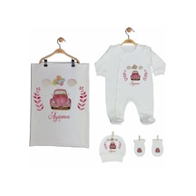 Pia Baby Gl 2010 İsme Özel Arabalı Battaniye Tulum Set Krem