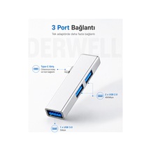 Yeni 2026 Type-c 3 Port Usb Çoklayıcı Hub Dağıtıcı 1x Usb 3.0 5gbps Yüksek Hız 2x Usb 2.0 Alüminyum Göve Tak Çalıştır Laptop Macbook Telefon Uyumlu Çevirici Adaptör