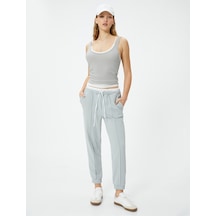 Koton Jogger Pantolon Çift Bel Detaylı Bağlamalı Nervürlü Gri 4sal40146ık Gri