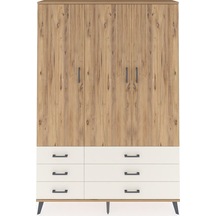 Arges Dolap 5 Raflı 6 Çekmeceli Tek Askılı 132x30x195 Çam-çam... Çam