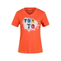 2as Alone Baskılı V Yaka Kadın T-shirt 403 Turuncu