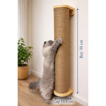 Kedi Tırmalama Direği Duvar Tipi 30 Cm 12,5 Dev Çap Jüt İp Kaplı Dayanıklı Ahşap Tırmalama Tahtası