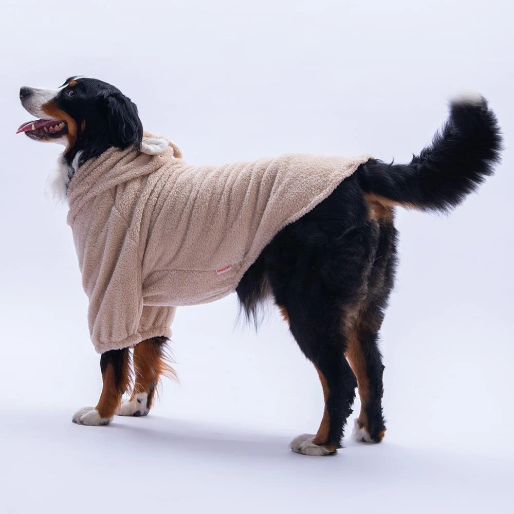 Bej Lucca Teddy Hoodie Ayı Kulaklı Peluş Orta Büyük Irklar Köpek Kıyafeti Köpek Sweati