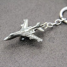 Herşey Nota F16 Deniz Savaş Uçağı 3d Kaliteli Gümüş Tekerlekli Anahtarlık Vey