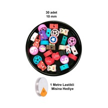 30 Adet 10 Mm Polimer Kil Fimo Boncuk Takı Bileklik + 1 Metre Lastikli Misina Hediye - Karışık Renkli