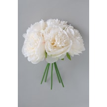 Yapay Çiçek Deposu Yapay Çiçek 5li Açmış Lüx Şakayık Gül Buketi Kırık Beyaz