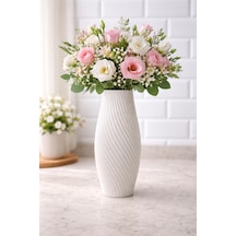 3d Tasarım Pla+ Plastik Modern Vazo Minimal Dekoratif Çiçek Vazosu 18cm Uzunluk Beyaz