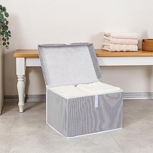 Pazar Kapısı Çok Amaçlı Düzenleyici Kapaklı Sandık Tipi Kutu Hurç Organizer 40 X 30 X 26, Gri