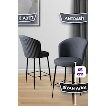 Canisa Alte Serisi 2 Antrasit Sandalye 65 Cm Ada Mutfak Bar Sandalyesi Babyface Kumaş Siyah Metal Ayaklı Sandalyeler Antrasit Ayaklar Siyah