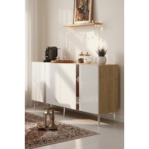Ka1598dbs Anka150 Konsol, Kahve Köşesi, Tv Sehpası Ve Dolap Safirmeşe - Beyaz - Sılver 150cm