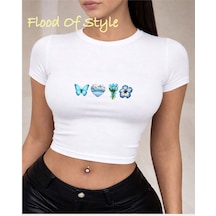 Flood Of Style Beyaz Babby Tee Bulut Kalpla Lekelebek Özel Tasarım