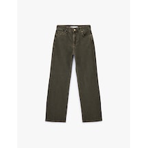 Koton Pamuklu Düz Paça Normal Bel Denim Pantolon - Straight Fit Jean Haki 6sal40094mw