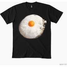 Flood Of Style Kitty Fried Egg Erkekler Kadınlar İçin Komik Kedi Hediye Tişörtü %100 Pamuklu Tişörtler Kıs Siyah