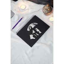Mustafa Kemal Atatürk Siyah Ahşap Kapaklı Defter - Spiralli Günlük - Çizgisiz Defter - A5 Notebook
