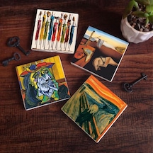 Tr Salvador Dalí Belleğin Azmi, Picasso Ağlayan Kadın, Çığlık, Yerli Kadınlar Taş Bardak Altlığı Seti - 4 P Genel