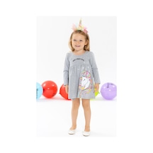 Breeze Kız Çocuk Uzun Kollu Elbise Unicorn 2-6 Yaş, Gri Melanj-gri Melanj Gri Melanj