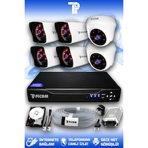 Picam 6 Kameralı Kare 2 İç Kamera Set 500 GB HDD Full HD Gece Görüşlü Güvenlik Kamerası Sistemi