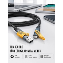 Lbk Örgülü Tasarım 4 Ü 1 Arada Usb-c Lightning Hızlı Şarj Kablosu
