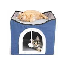 Katlanır Taşınabilir Çok Fonksiyonlu Kapalı Kedi Evi Yatağı - Lacivert