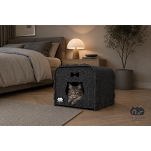 Keçe Kedi Evi Demonte, Yıkanabilir, Taşınabilir Kedi Kulübesi Küp Gri