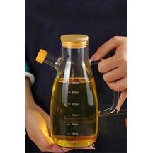 Vakumlu Bambu Kapaklı Borosilikat Cam Yağdanlık Yağ Şişesi 900 Ml