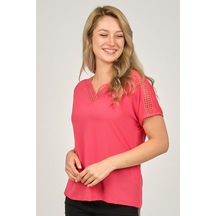 Ella Camelia Kadın Dantel Detaylı Bluz 5010027 Mercan