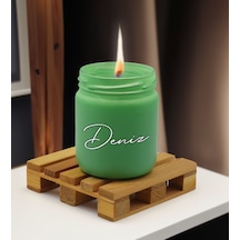 Bk Gift Kişiye Özel Dtf İsimli Yeşil Renkli Cam Kavanozda Kokulu Mum-1, Arkadaşa Hediye, Sevgiliye Hediye, Doğum Günü Hediyesi