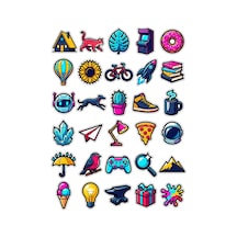 30 Adet Pop Art Renkli Obje Sticker Seti - Laptop Defter Telefon Ajanda Çok Renkli