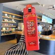 Pp Malzeme Tasarım Model Düşmeye Kırılmaya Dayanıklı Taşınabilir Pipetli Bardak Suluk 1 Litre Kırmızı