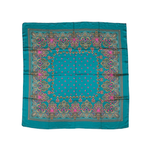 Tikitonki Etnik Çiçek Desenli Saten Yeşil Eşarp - 90x90 Yeşil Yeşil