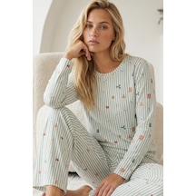 Siyah İnci Pamuklu Likralı Örme Pijama Takım26240338 Yeşil