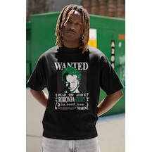 Wanted Dead Or Alive Roronoa Zoro Baskılı Unisex Oversize One Pie Siyah