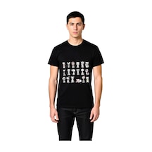 Paybuy Erkek Tişört Karikatür Kedi Koleksiyonu Baskılı Rahat Kesim Kısa Siyah