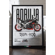 Aprilia Rs V4 1100 Siyah Ahşap Çerçeveli Poster, Dekoratif Motosiklet Duvar Tablosu