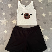 River Island River İsland Ayıcık Desenli Ekstra Dar Kalıp Kadın Pijama Takımı Beyaz - Siyah