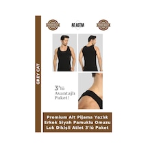 Grey Cat Premium Alt Pijama Yazlık Erkek Siyah Pamuklu Omuzu Lok Dikişli Atlet 3'lü Paket