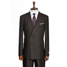 İlayda Emir Luxury, İtalyan Kesim, Slim Fit, Kruvaze, Çizgili, Erkek Takım Elbise Kahverengi