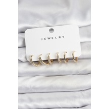 Zirkon Taşlı Gold Renk Pirinç Kadın Küpe Seti - Ebj260725w44469 Diğer