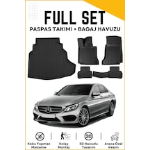 Mercedes C Seri W205 Rampalı Kulaklı 2015 Model Birebir Uyumlu Bagaj Havuzu+paspas Seti